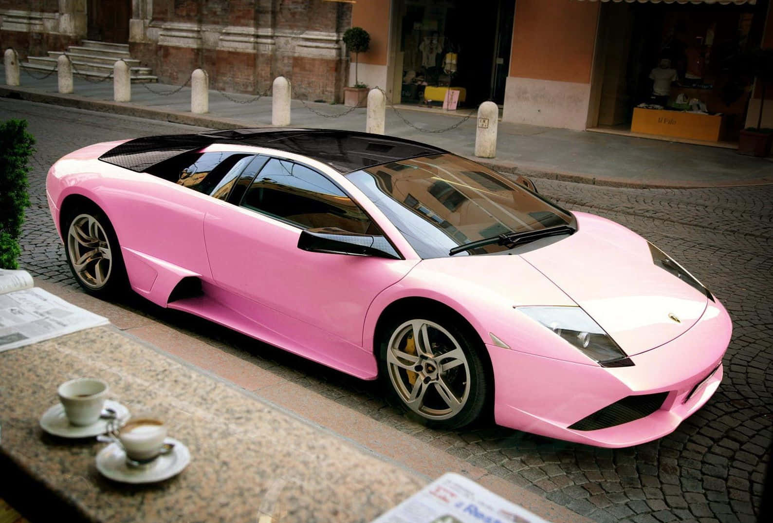 Pink Lamborghini Murcielago European Street Scene Background