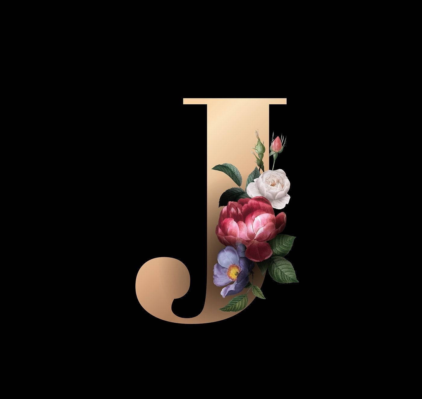 Pink Letter J And Flowers Background