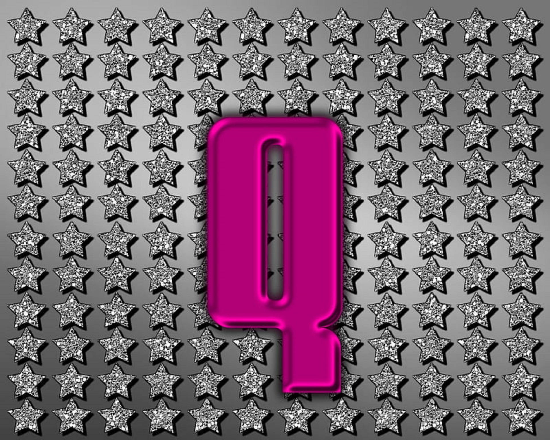 Pink Letter Q With Stars Background