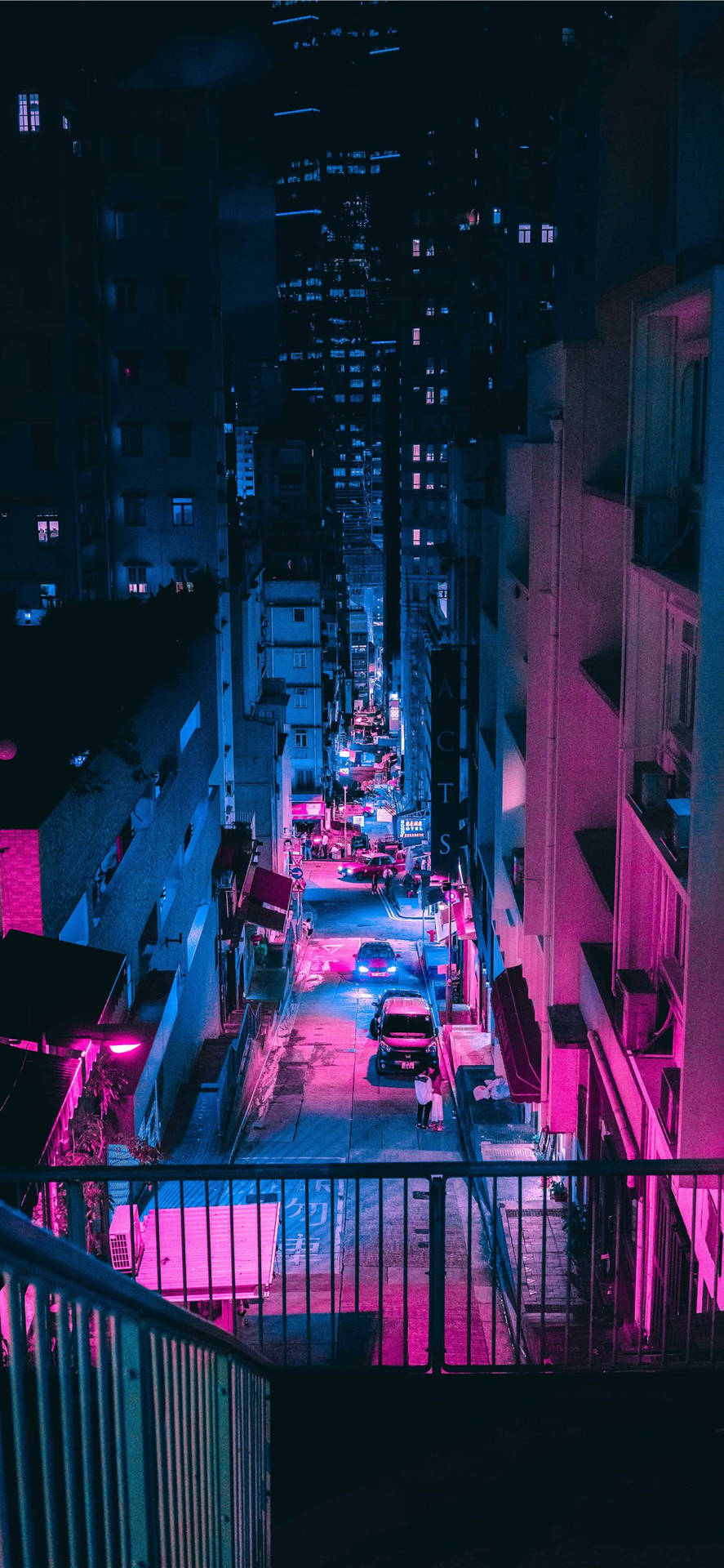 Pink Lights City Cyberpunk Iphone X Background
