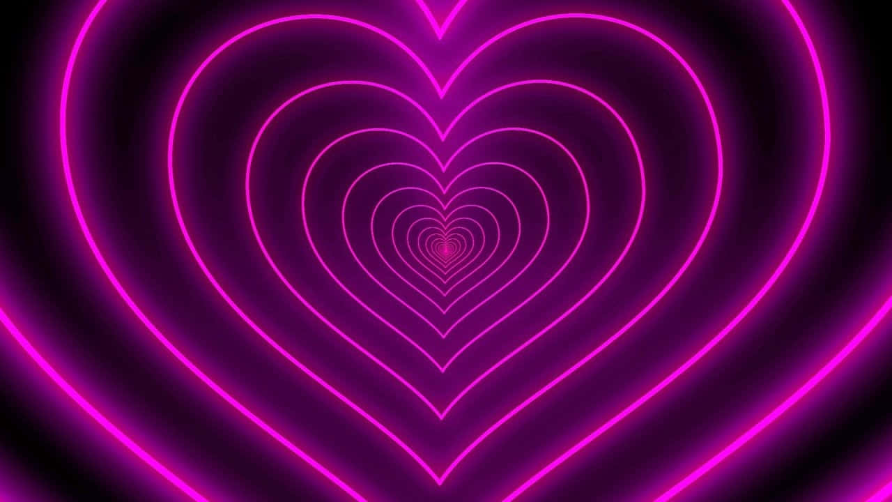 Pink Line Art Neon Hearts Light Tunnel Background