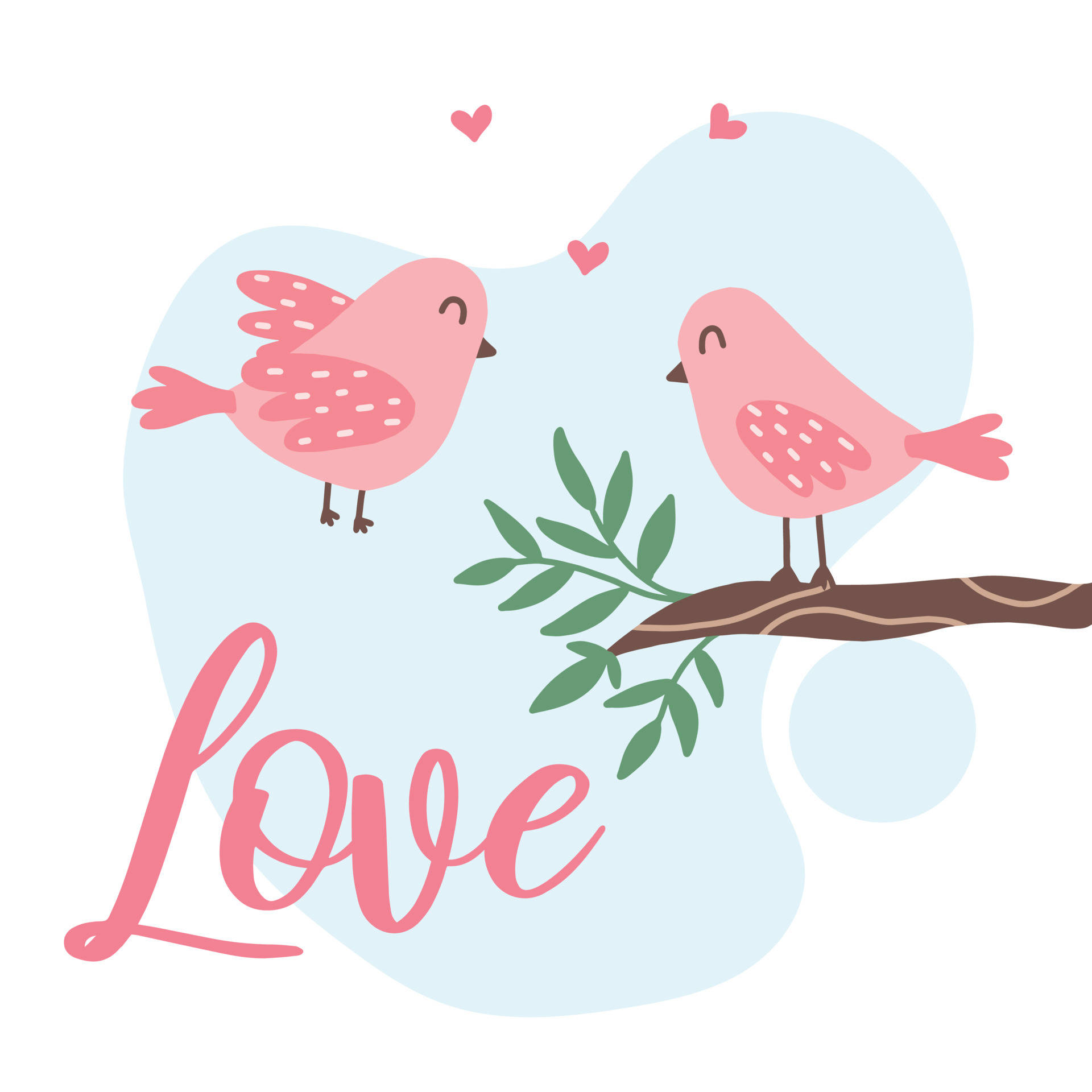 Pink Love Birds Greeting Background