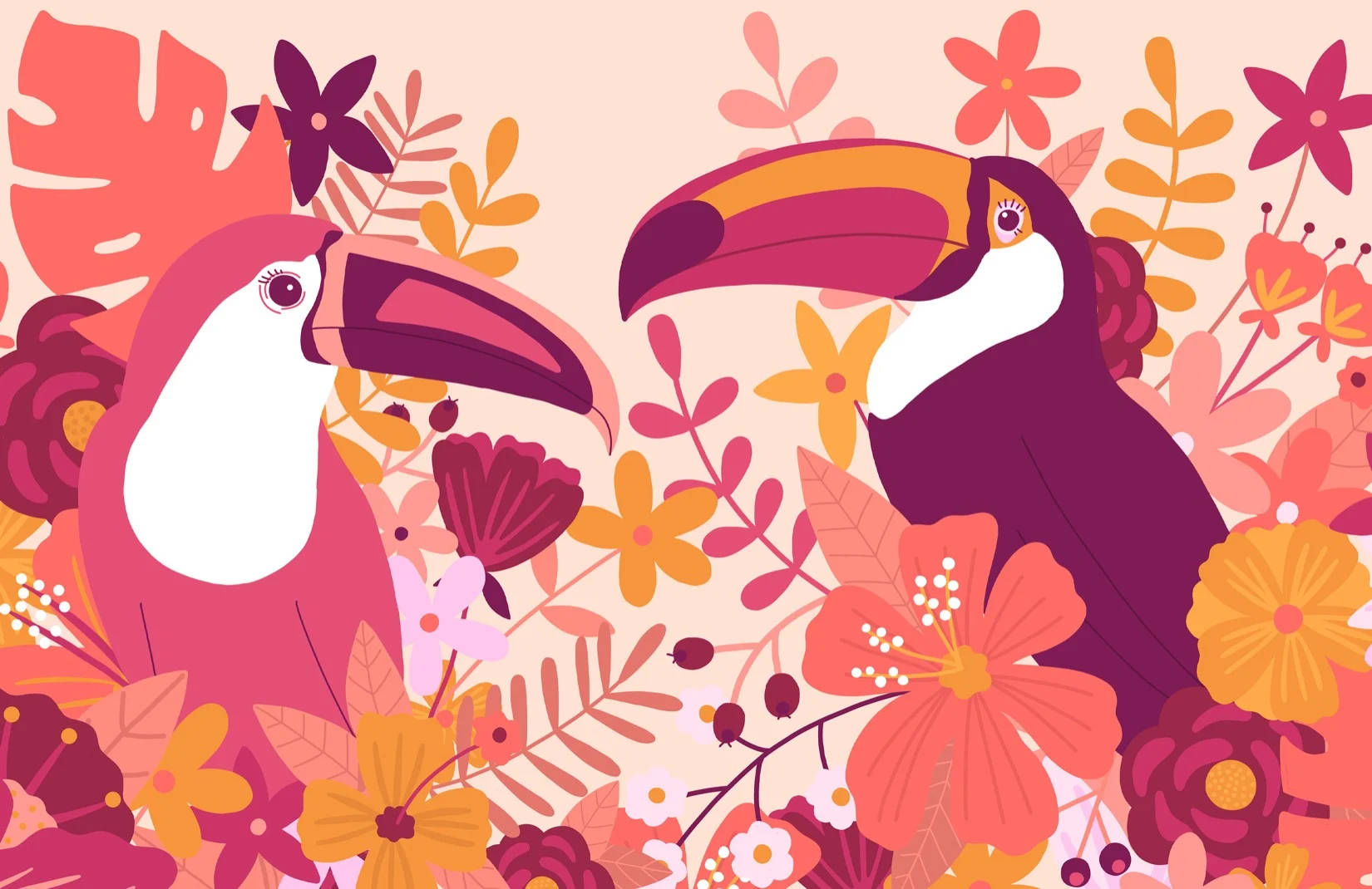 Pink Lovely Toucan Birds Background