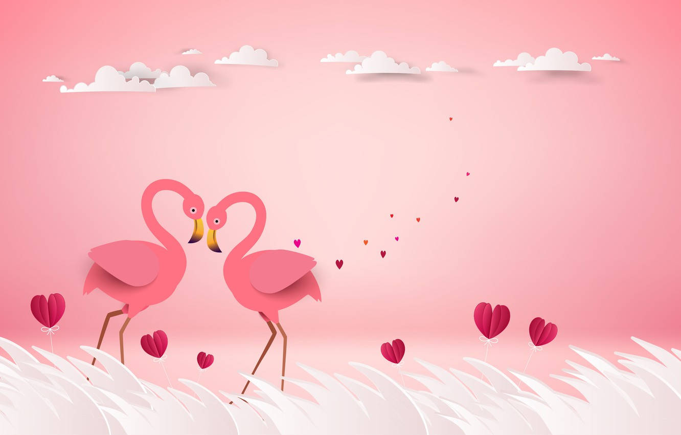 Pink Loving Flamingo Birds Background