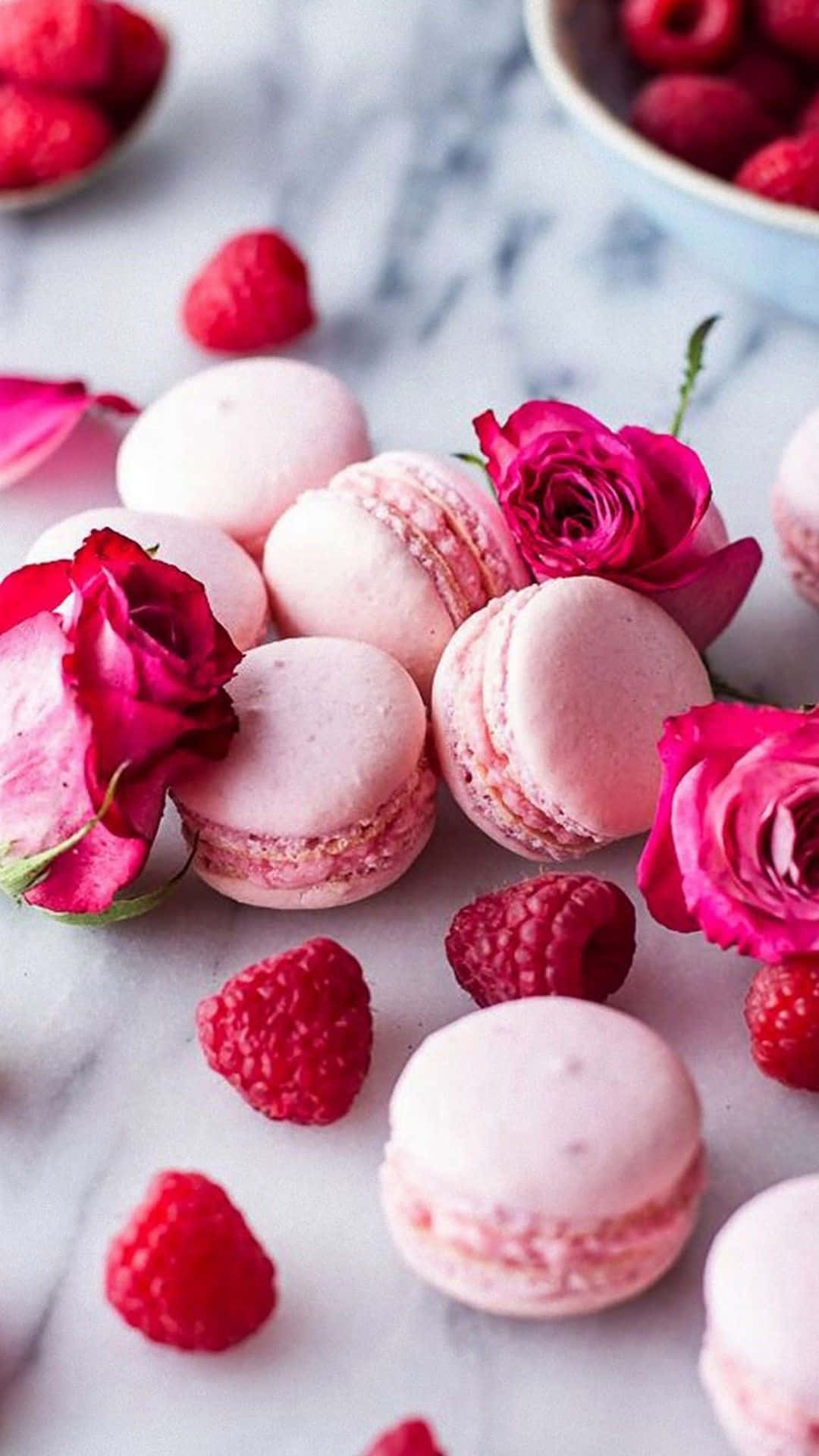 Pink Macarons And Roses Dessert Iphone Background