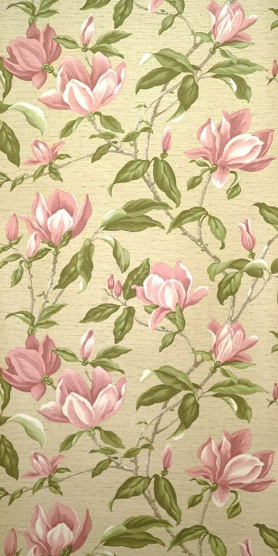 Pink Magnolia 70s Floral Phone Background