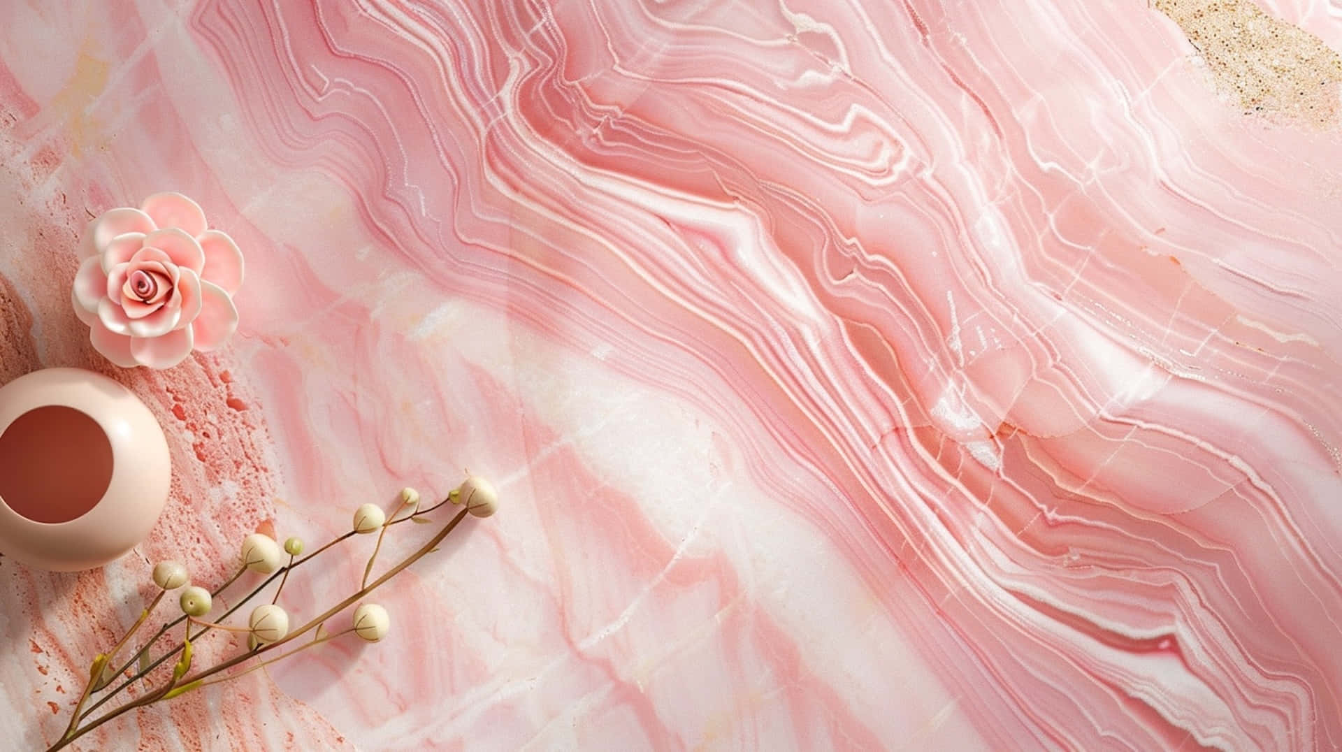 Pink Marble Backgroundwith Floral Decor Background