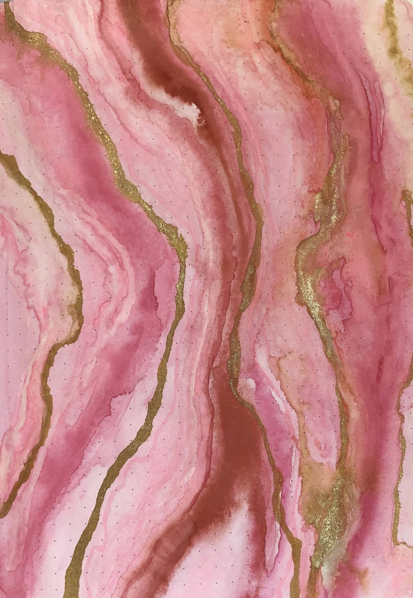 Pink Marble With Gold Glitters Background