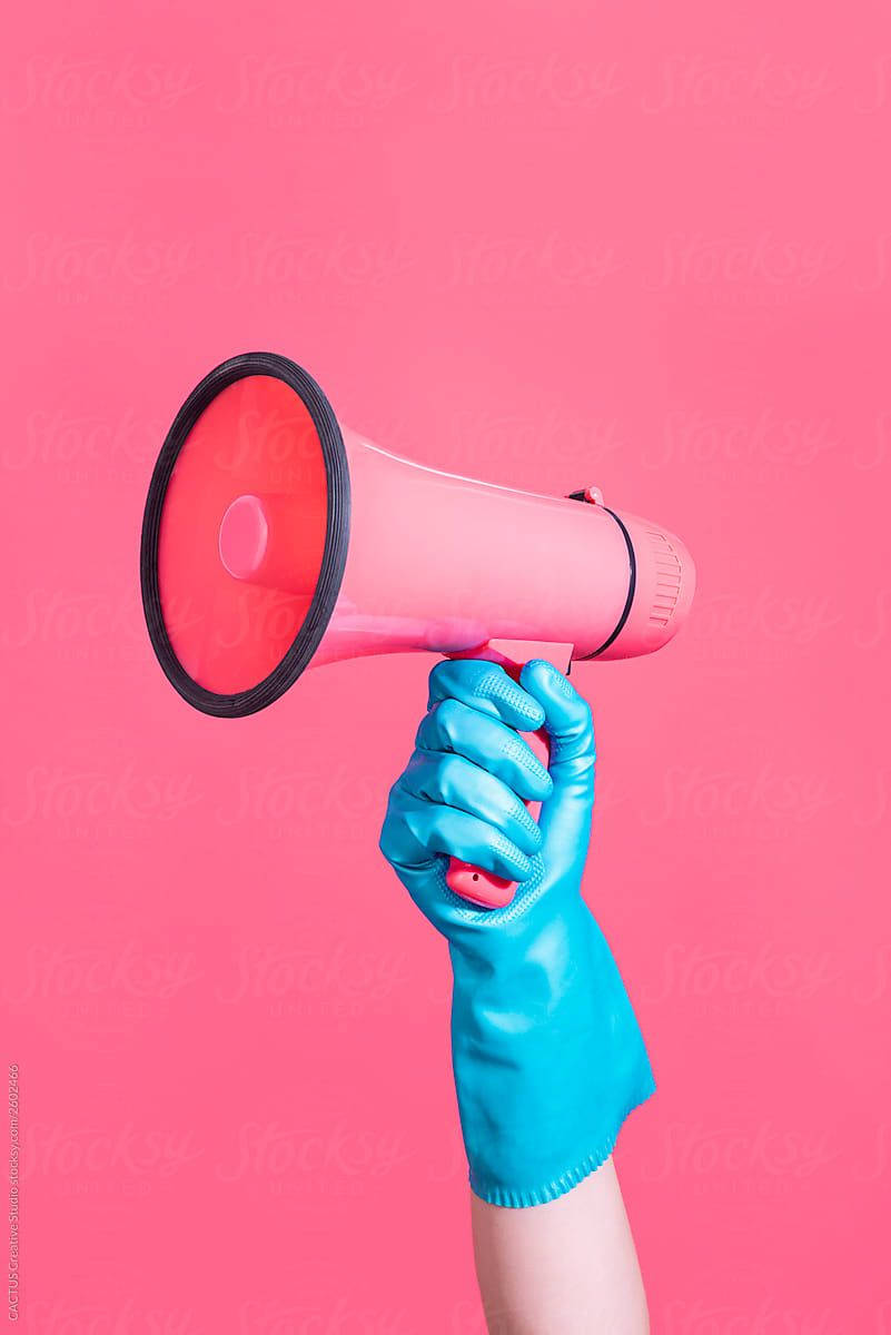 Pink Megaphone And Blue Gloves Background