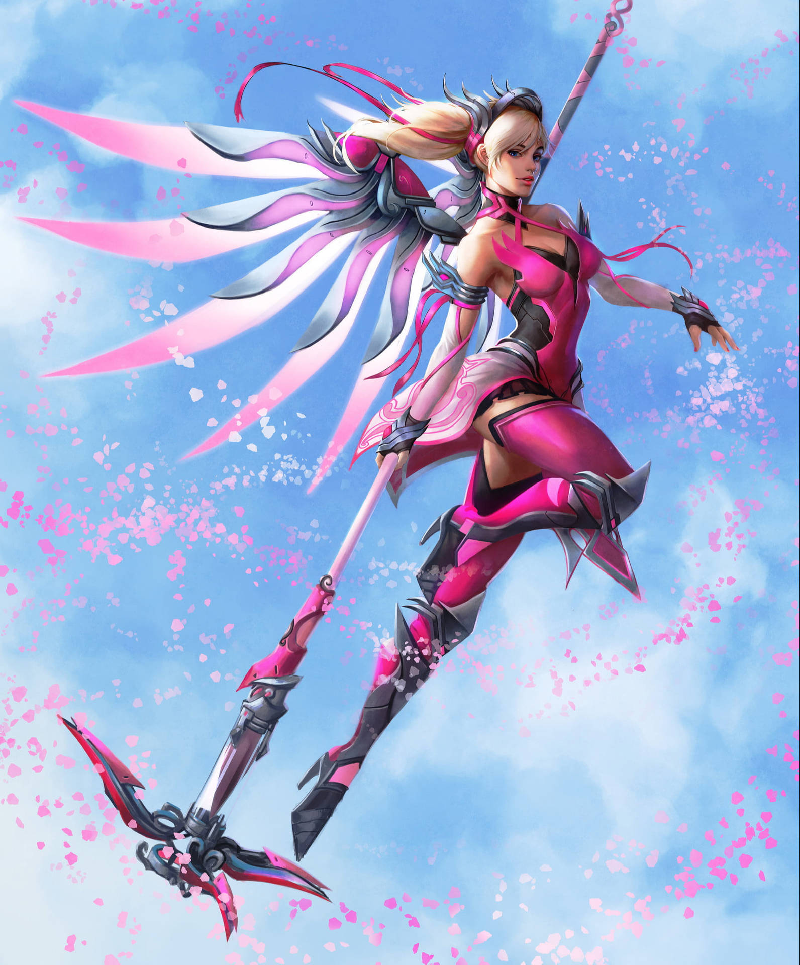 Pink Mercy With Wings Background