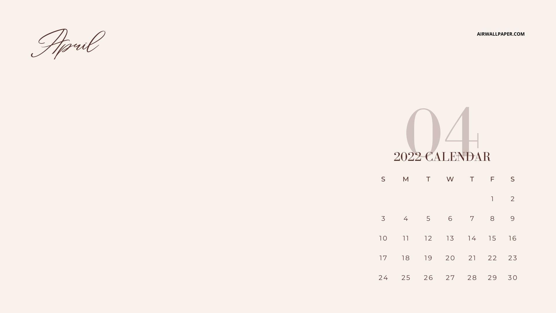 Pink Minimalist April 2022 Calendar