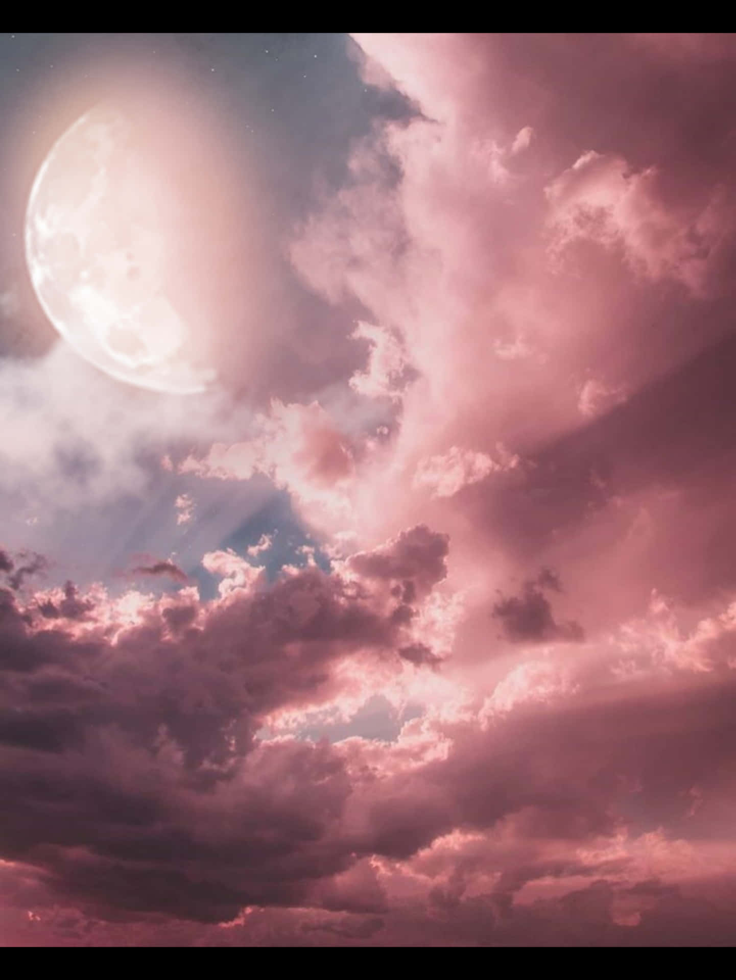 Pink Moon And Cloudy Sky Background