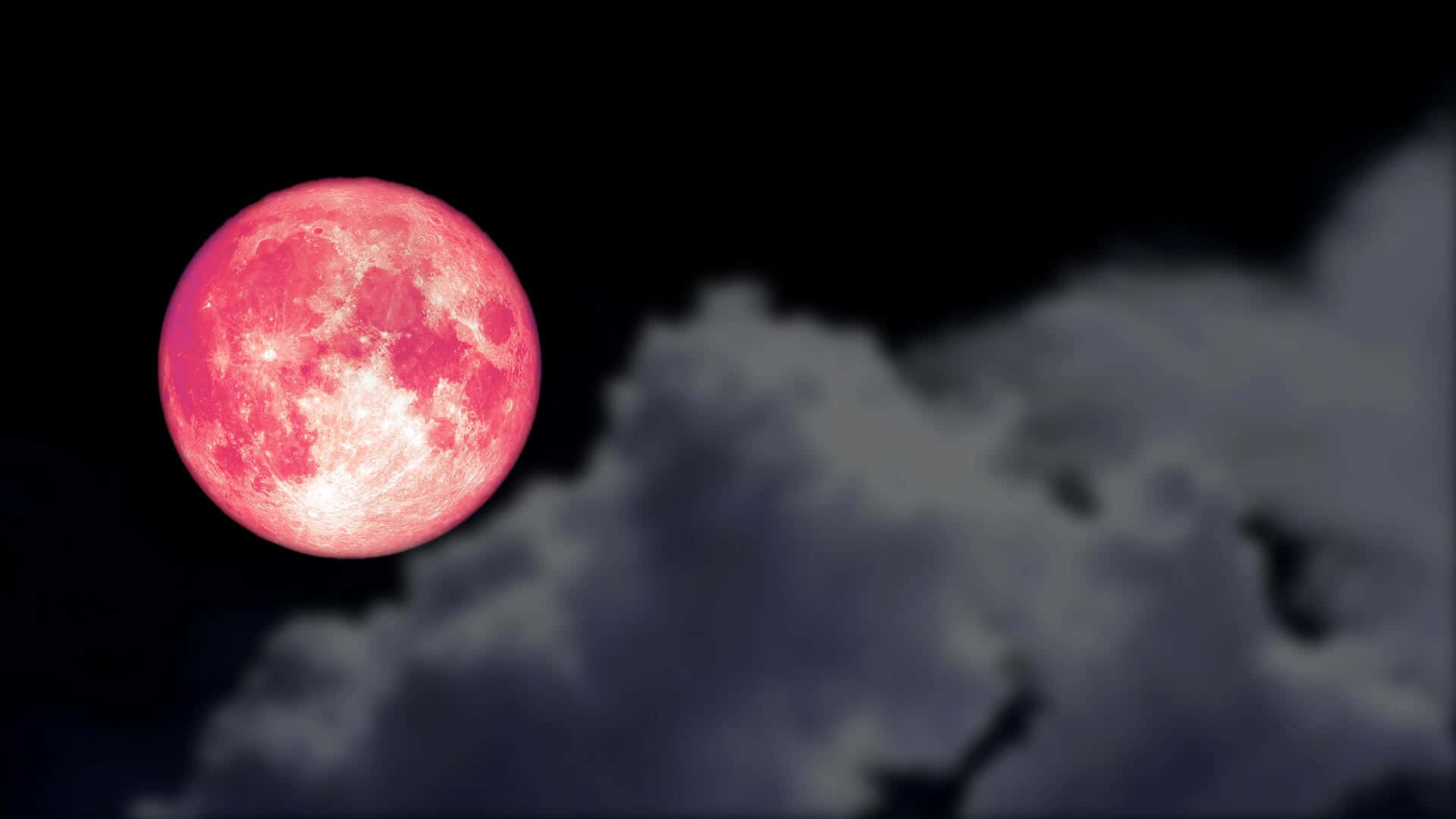 Pink Moon And Gray Clouds