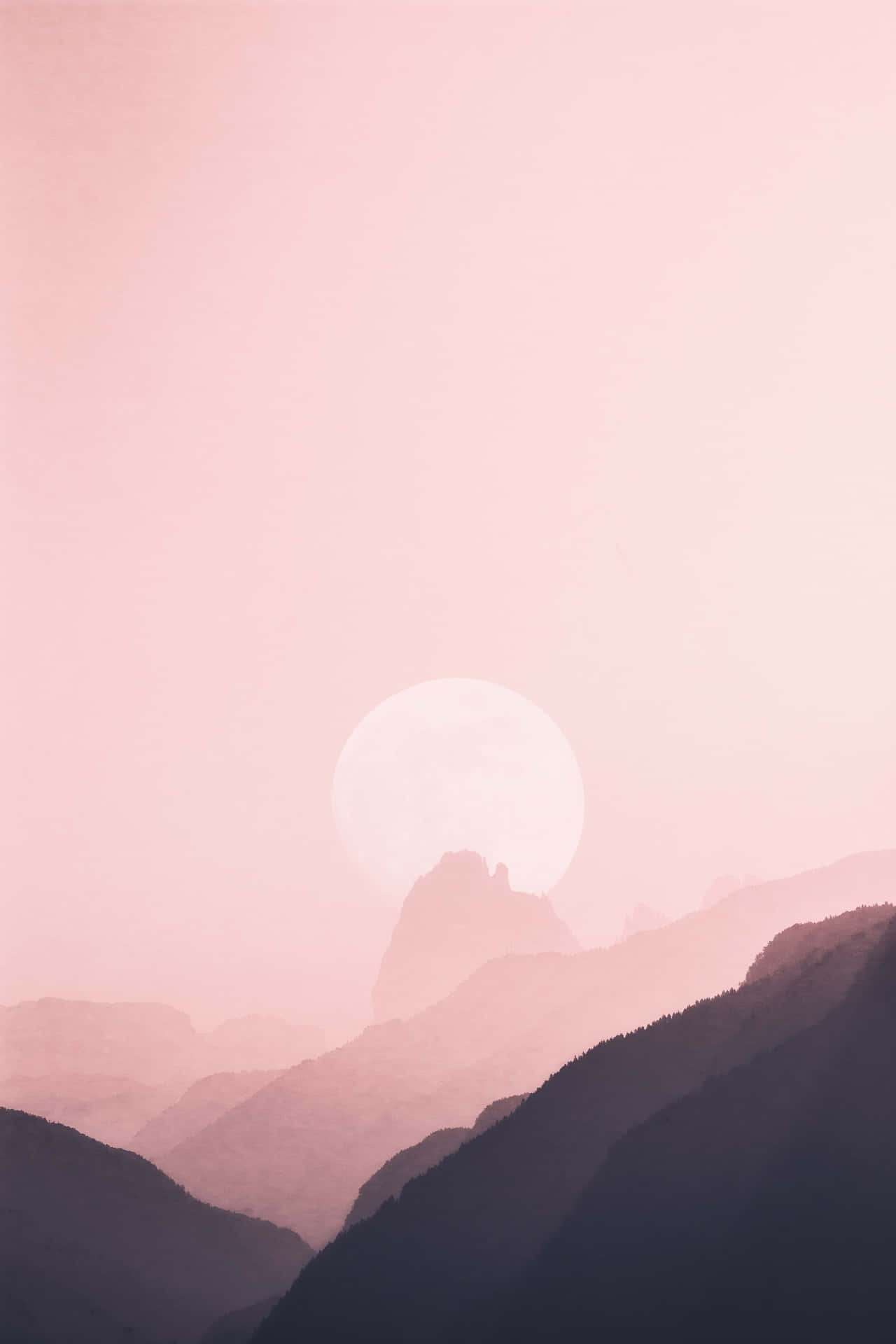 Pink Moon And Landscape Background