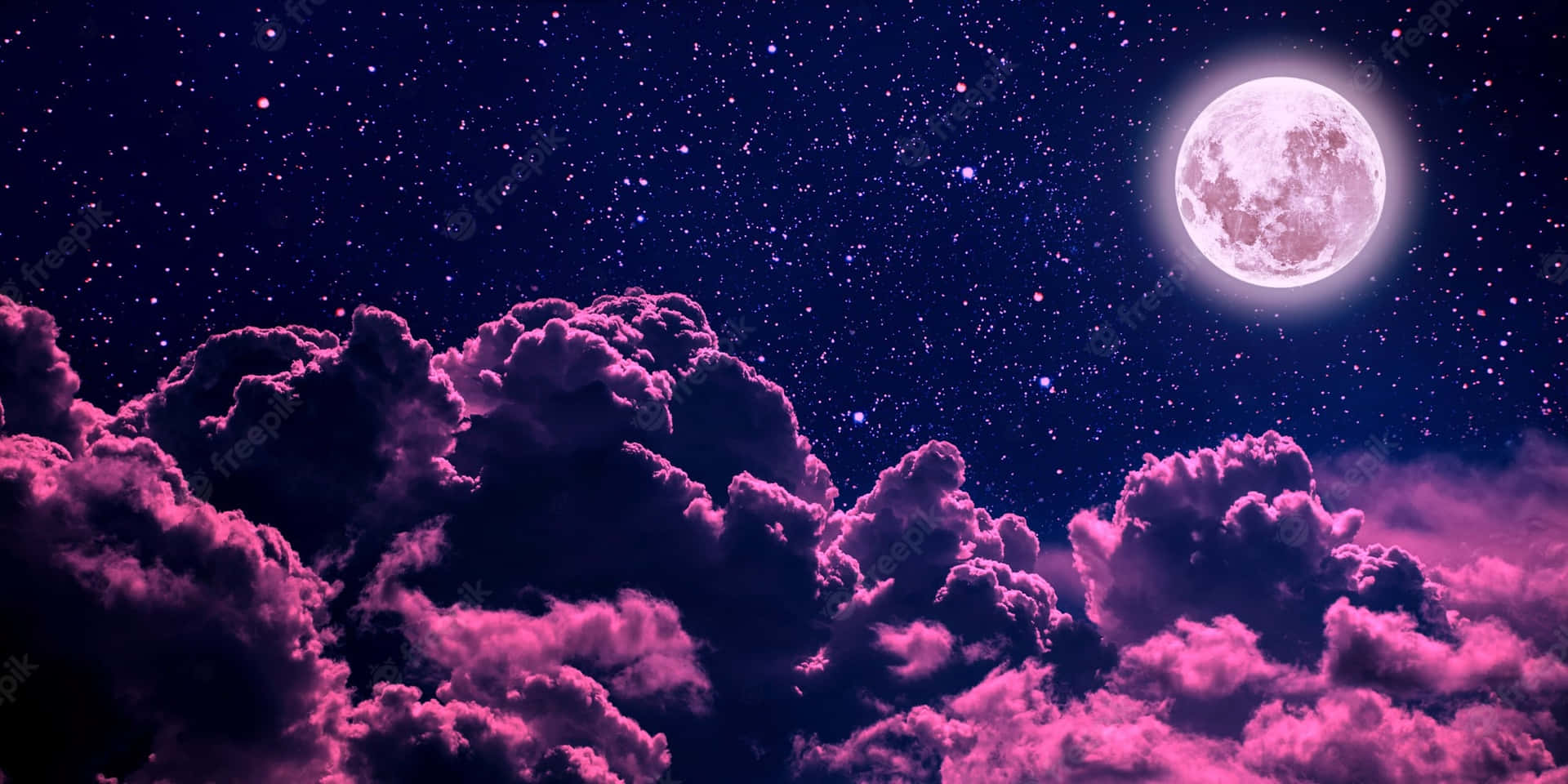 Pink Moon In Dark Sky Background