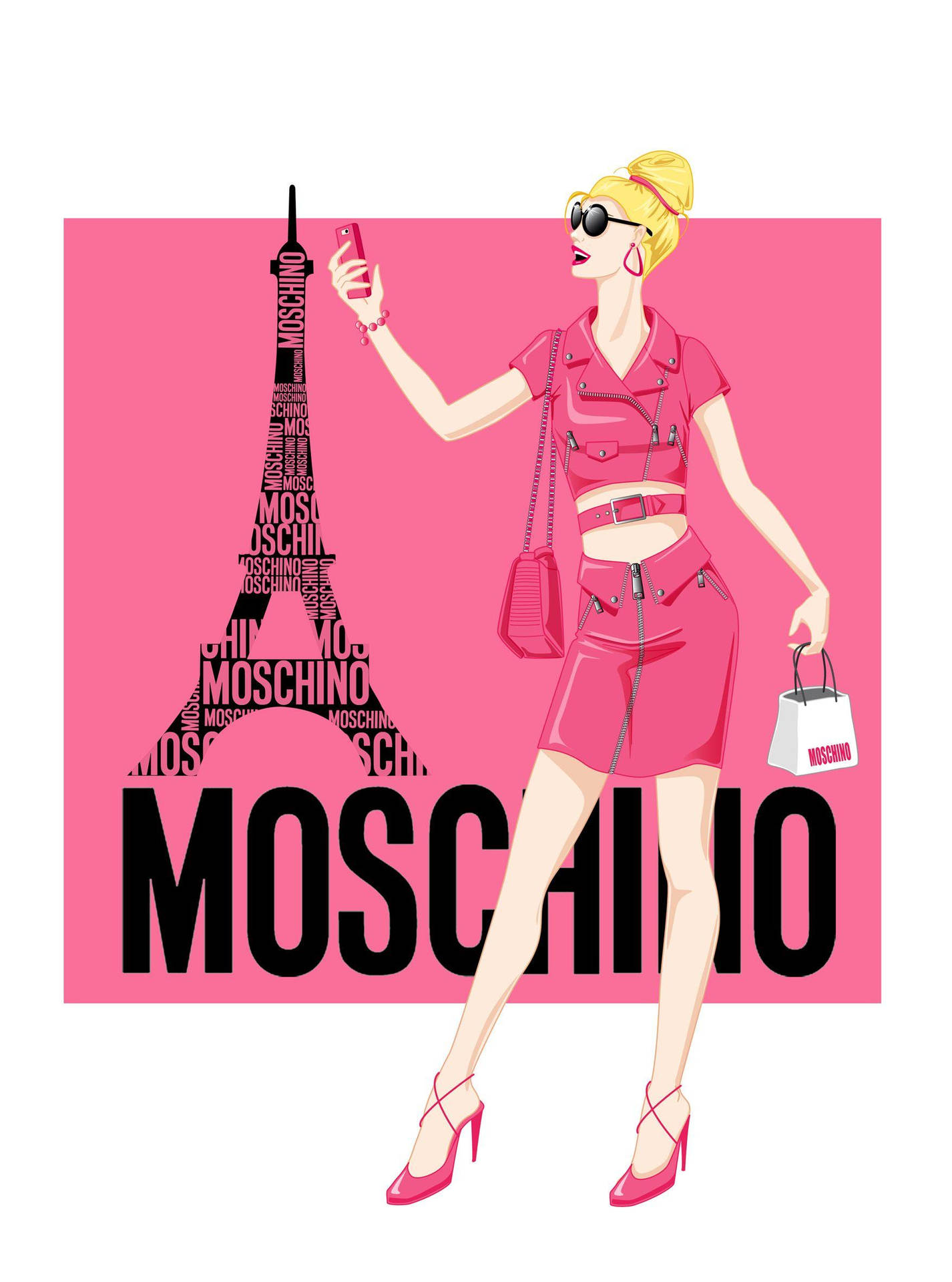 Pink Moschino Eiffel Tower Background