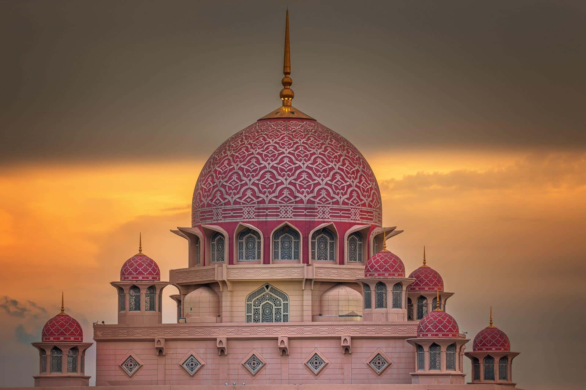 Pink Mosque Dome Sunset Sky Background