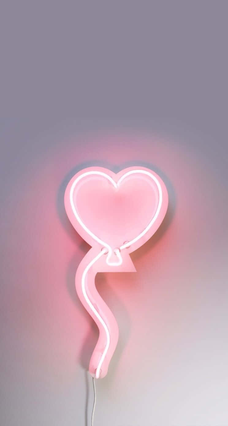 Pink Neon Heart Balloon Light Background