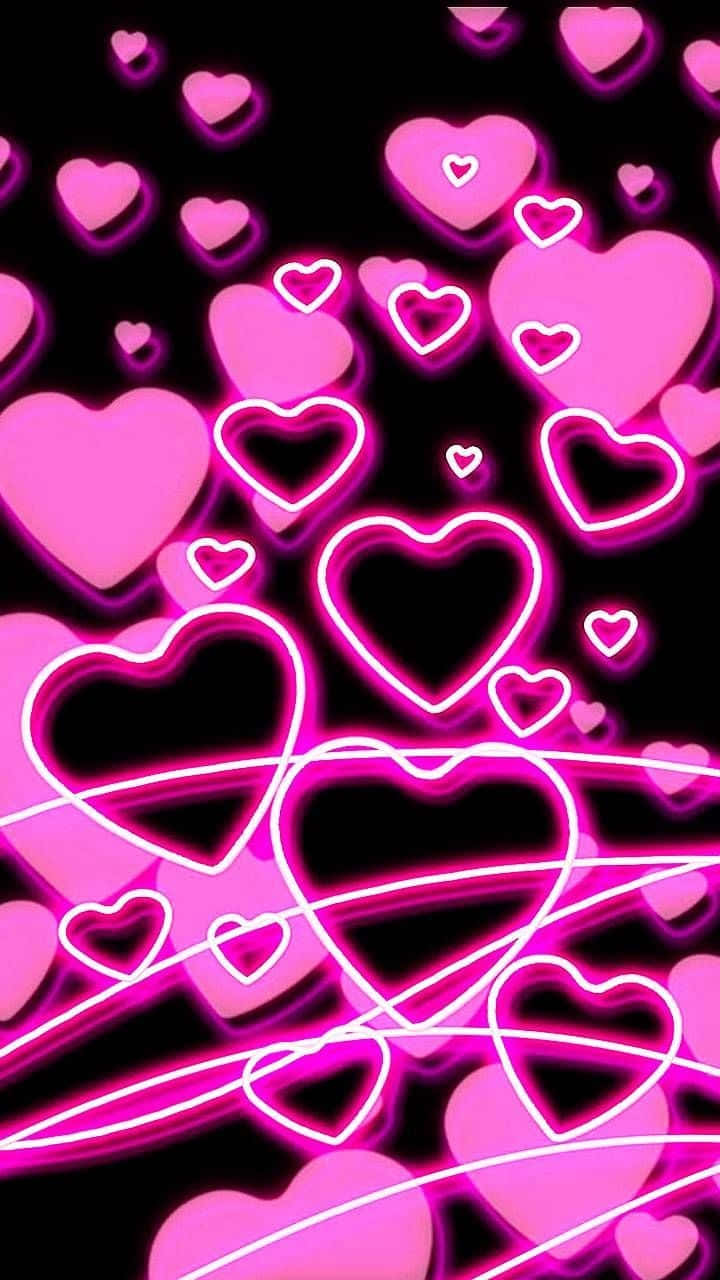 Pink Neon Heart Lights Digital Illustration Background