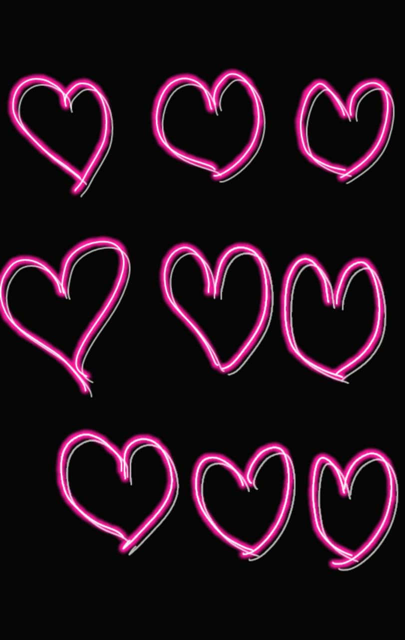 Pink Neon Hearts Digital Art Background