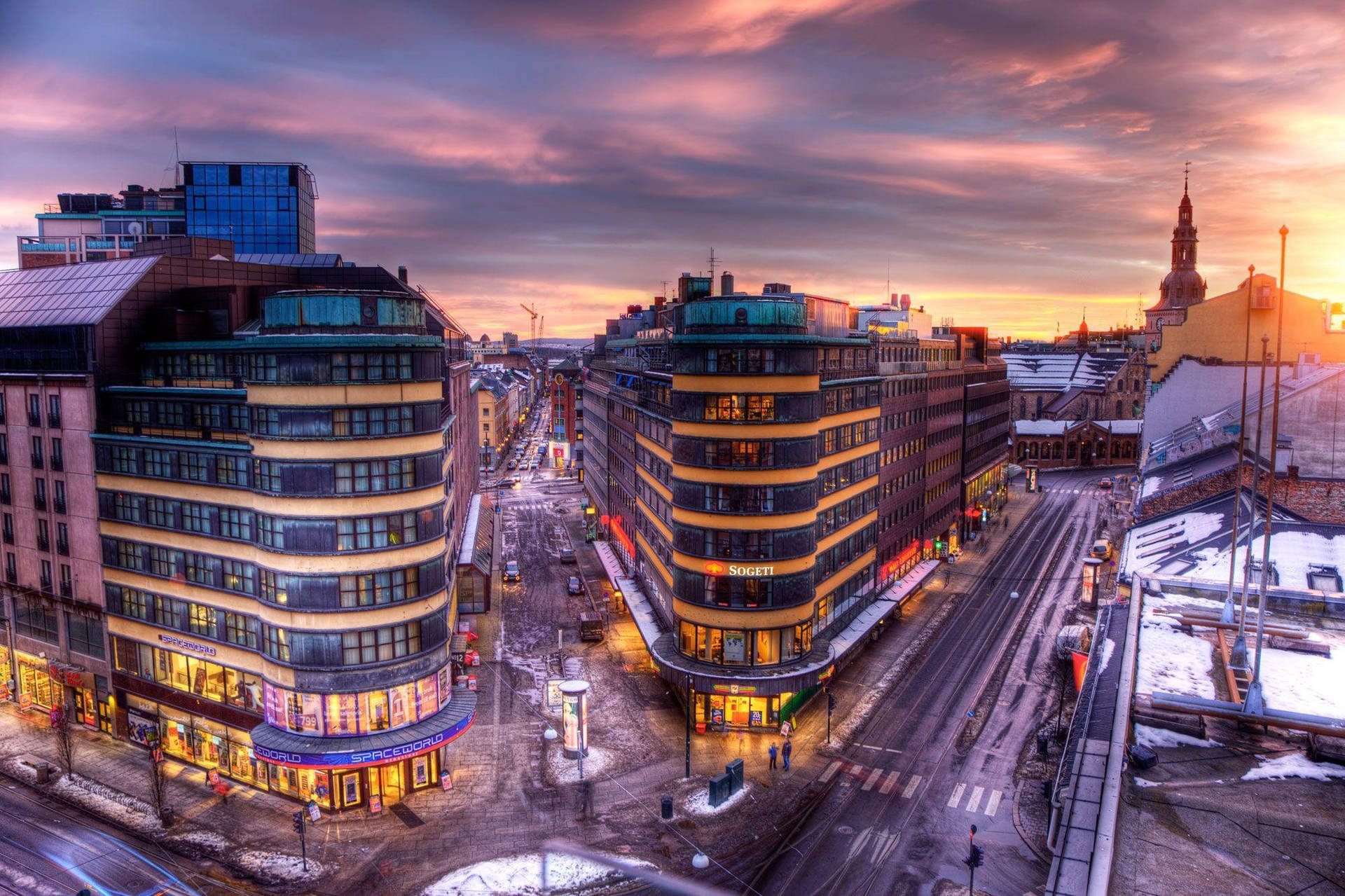 Pink Oslo Sunset City Background