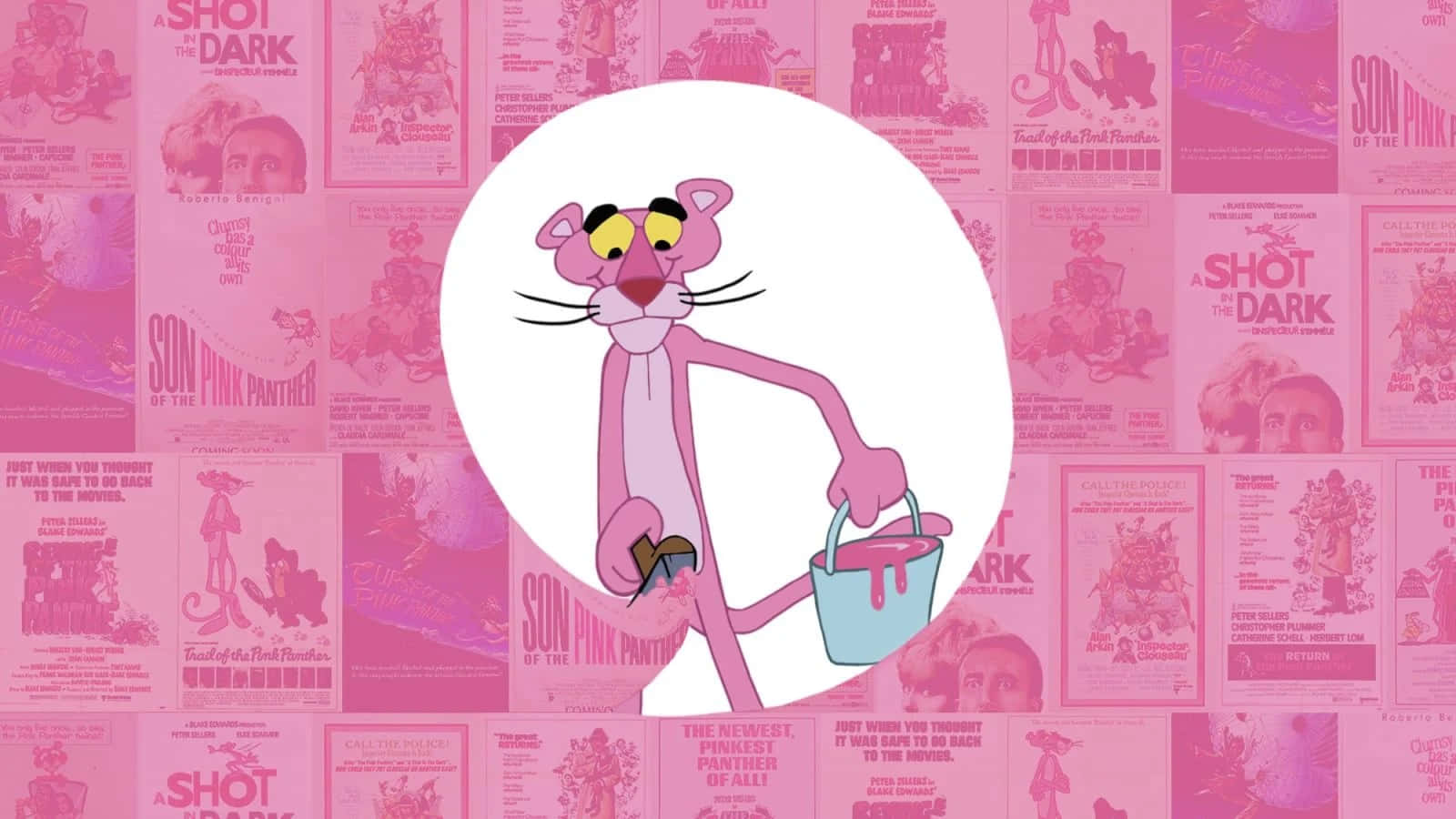 Pink Panther Walking With Paint Bucket Background