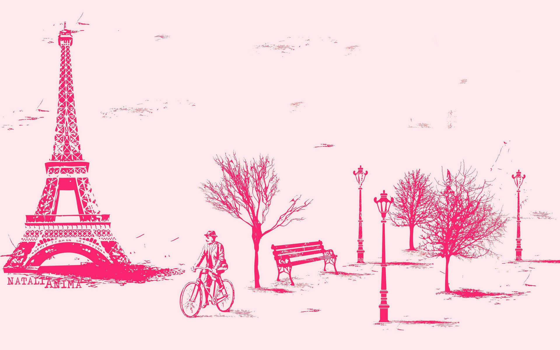 Pink Paris Graphic With Cycling Man Background