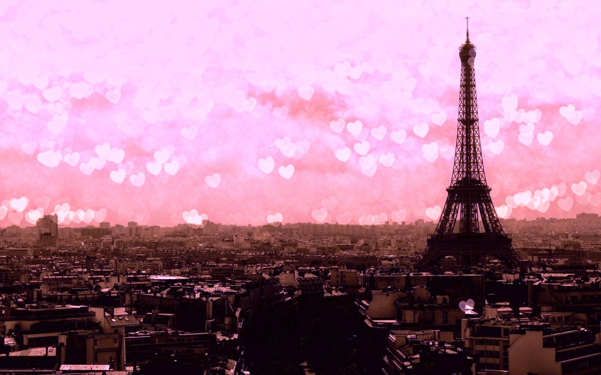 Pink Paris Heart-shaped Bokeh Lights Background