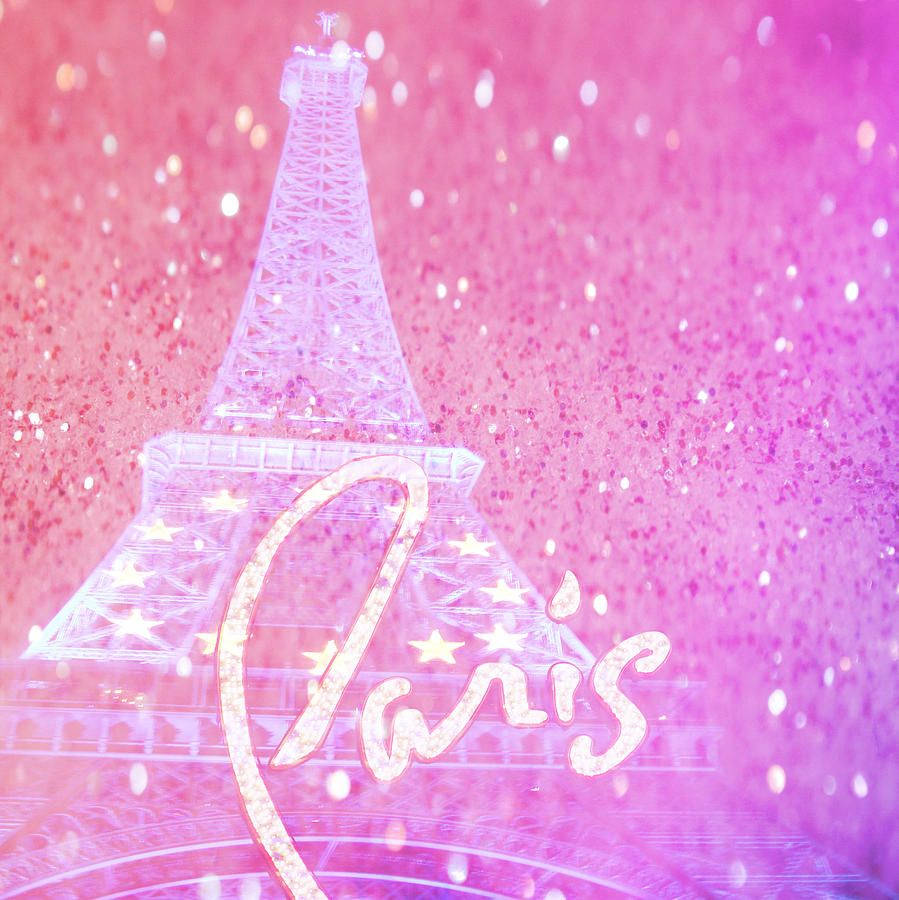 Pink Paris Text With Eiffel Tower Background