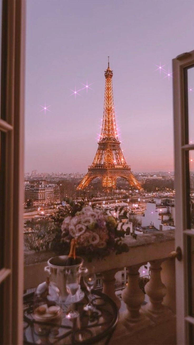 Pink Paris Tower From Balcony Background