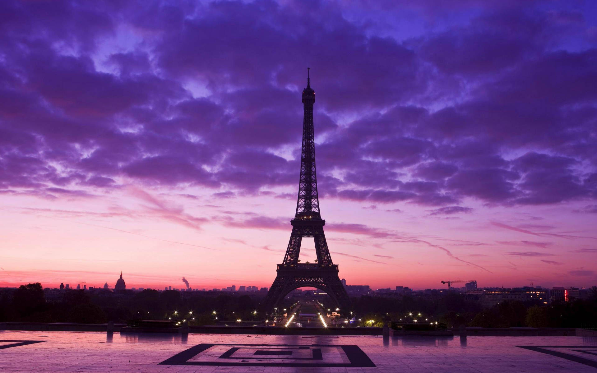 Pink Paris Tower With Purple Clouds Background