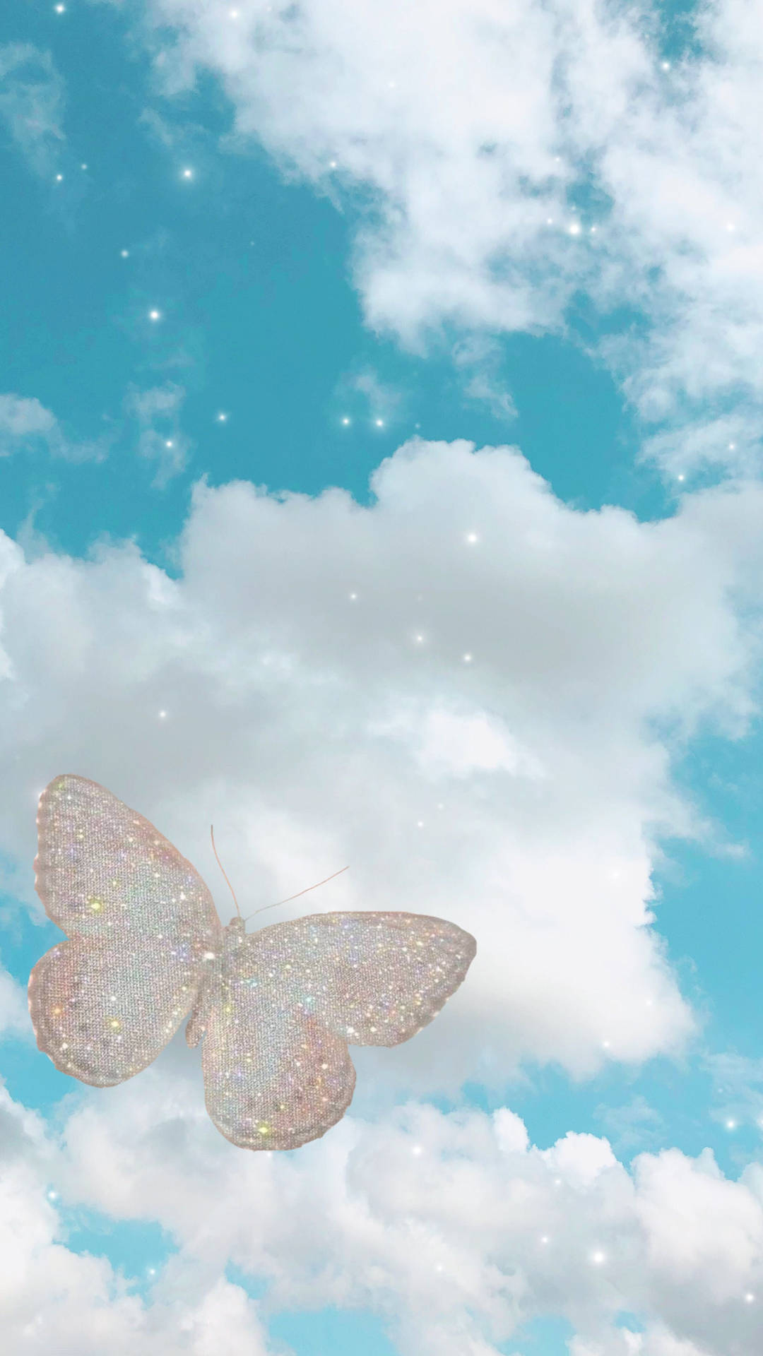 Pink Pastel Butterfly In The Sky Background