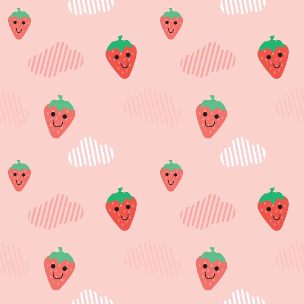 Pink Pastel Cute Strawberry Smiley Face Background