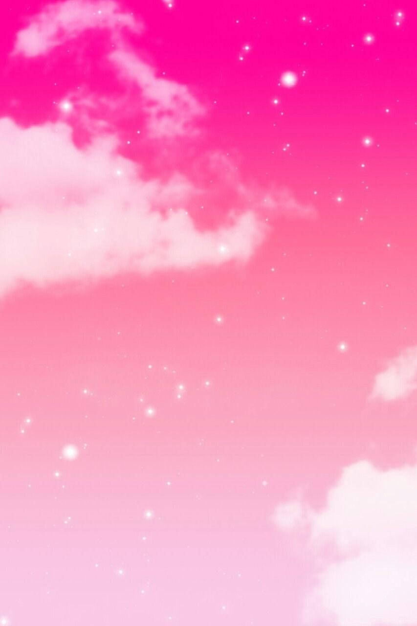 Pink Pastel Gore Sky With Clouds And Stars Background