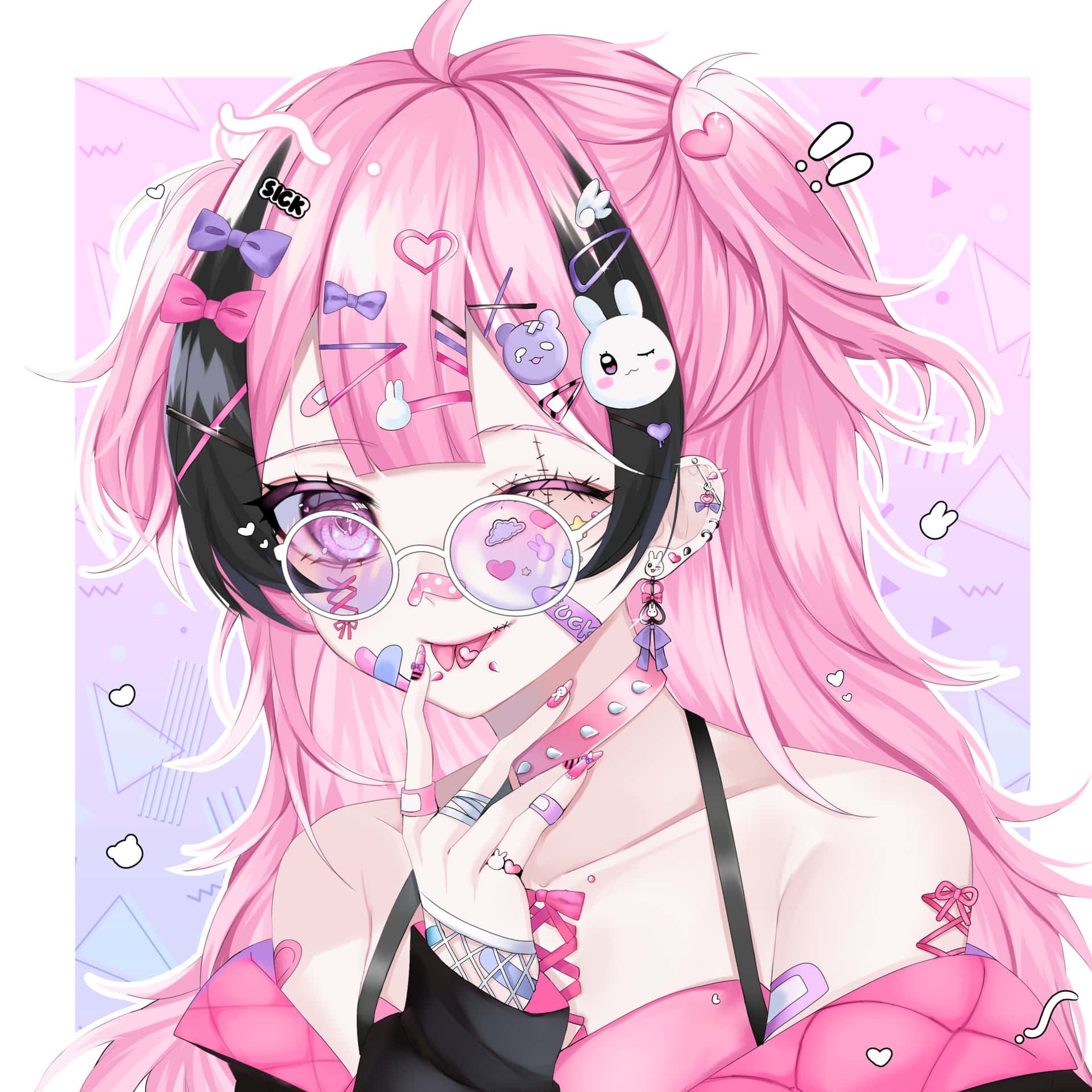 Pink Pfp Aesthetic Girl With Stickers Background