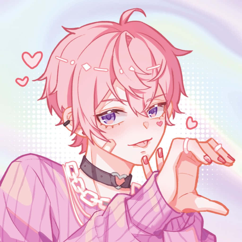 Pink Pfp Cute Boy With Pink Hair Background