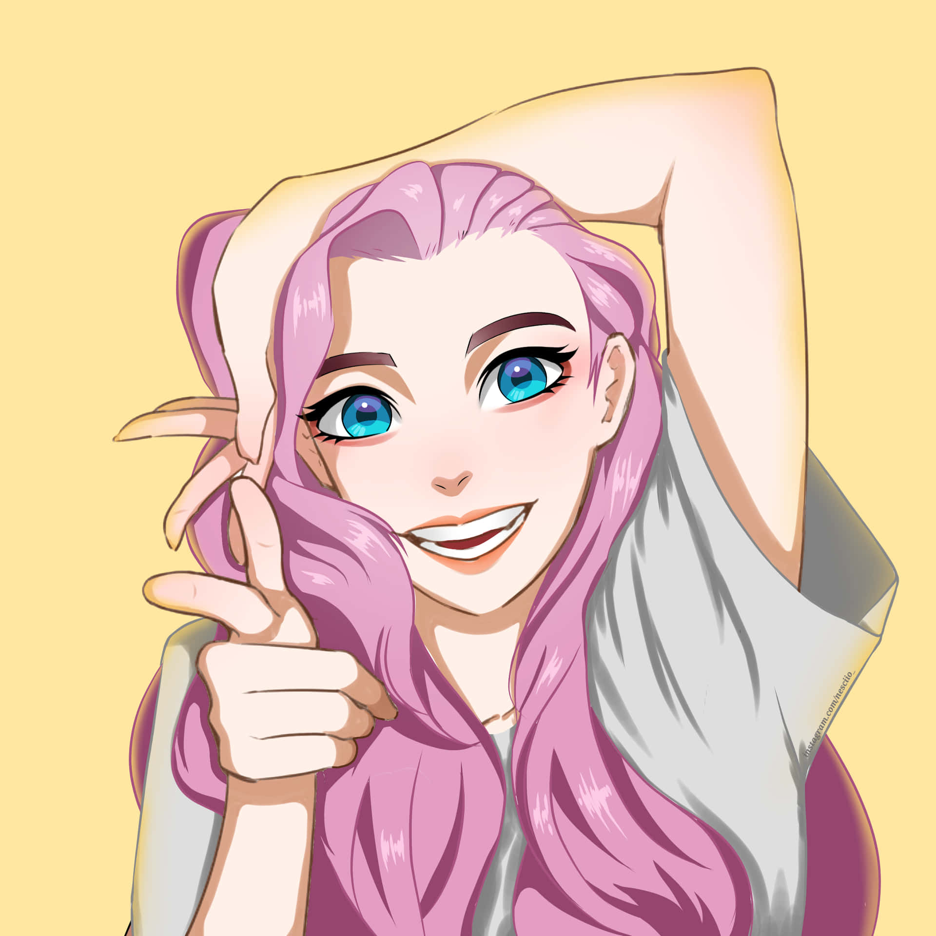 Pink Pfp Girl Posing Cartoon Background