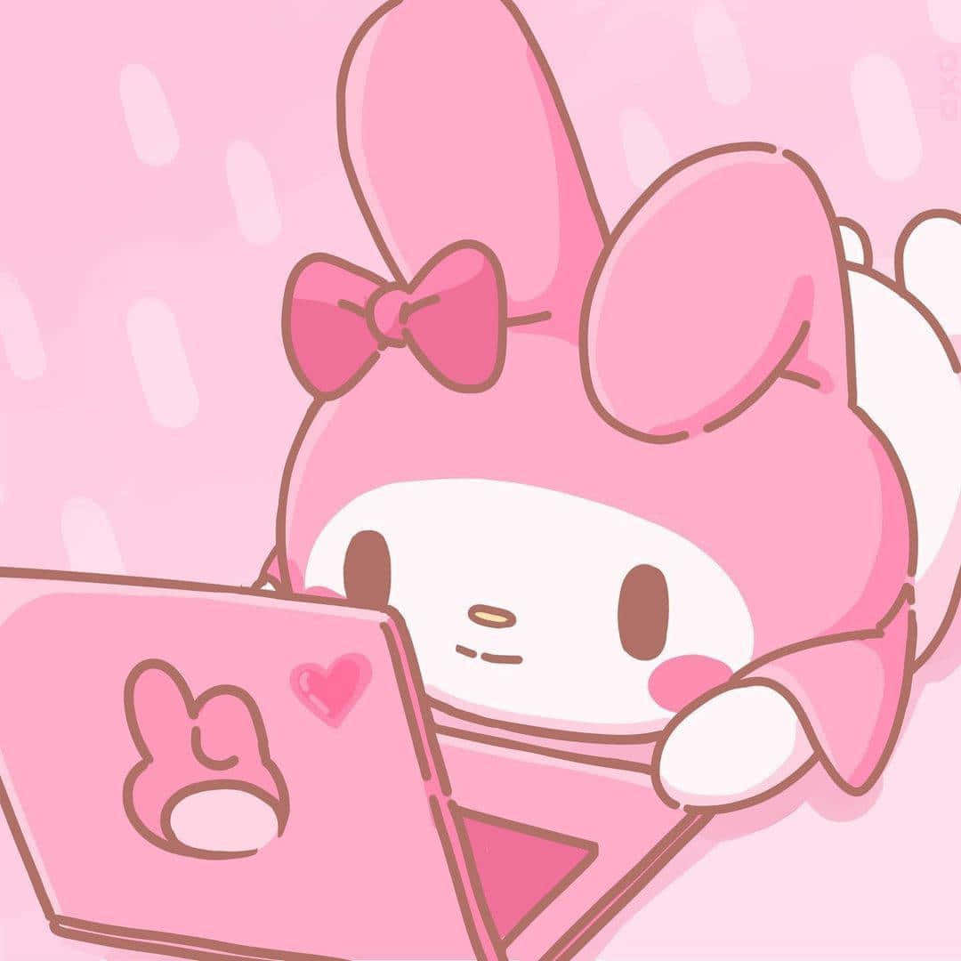 Pink Pfp My Melody Using Laptop Background