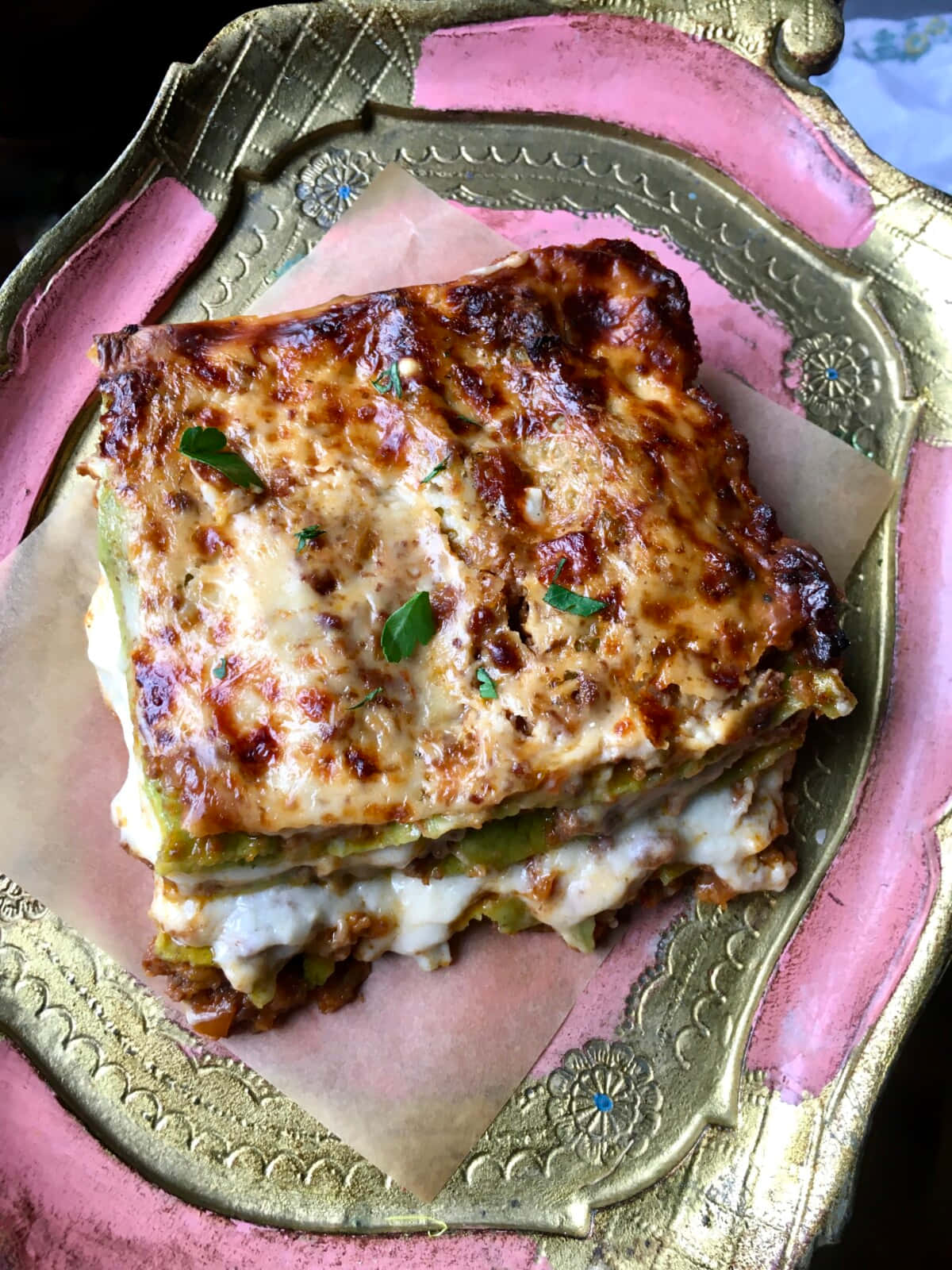 Pink Plated Lasagna Alla Bolognese Background