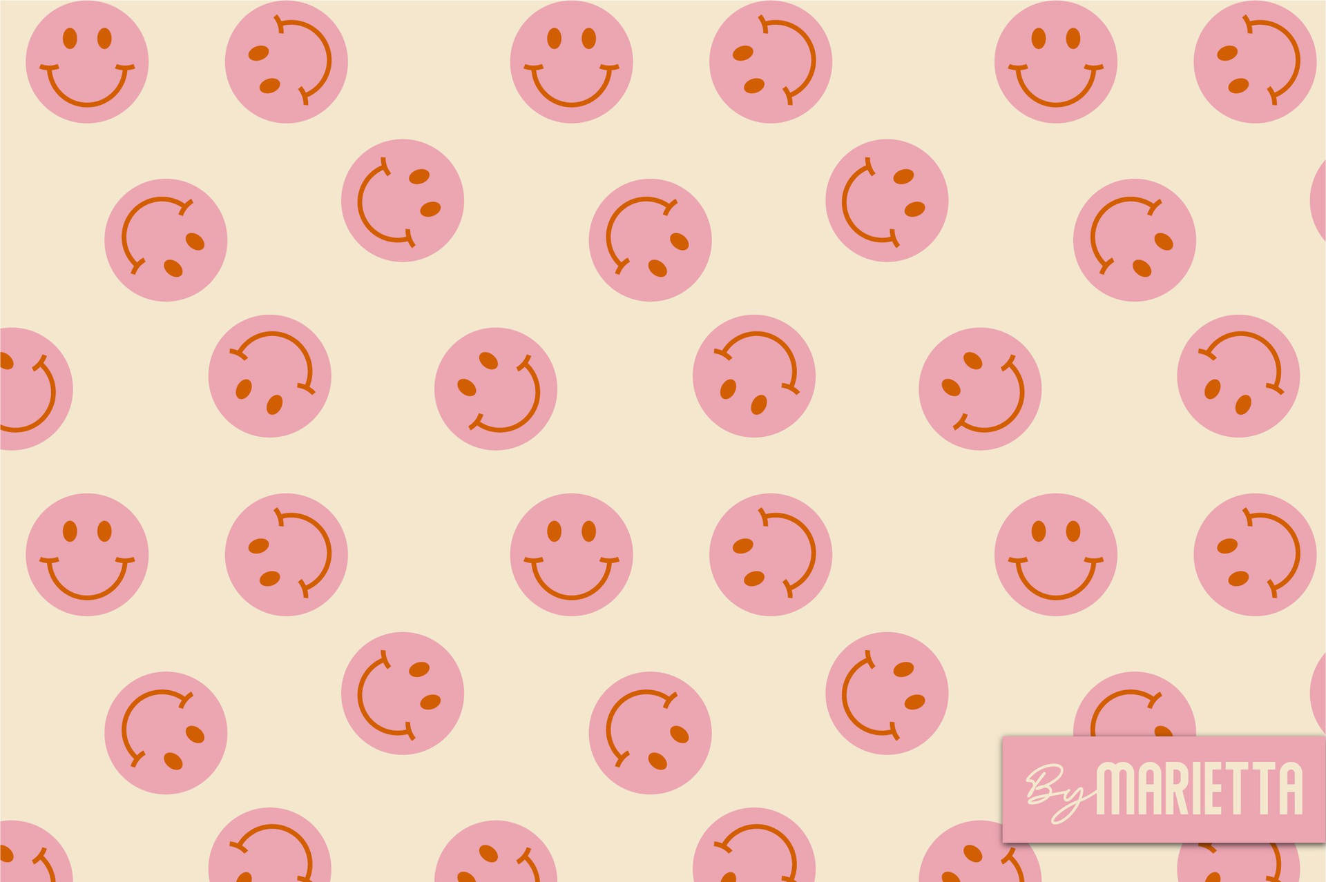 Pink Preppy Smiley Face On Yellow Background