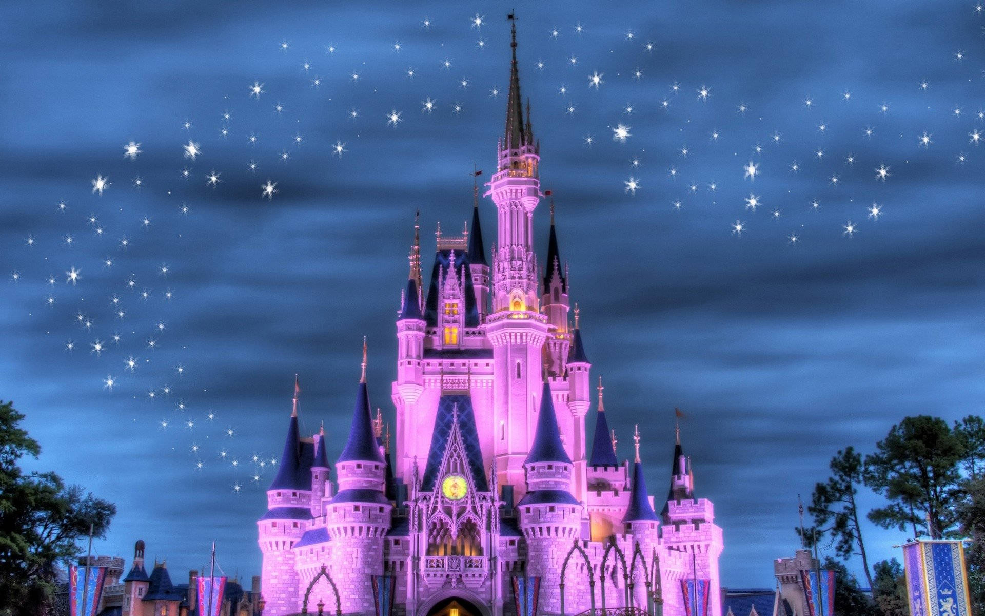 Pink Purple Disneyland Castle Stars Background