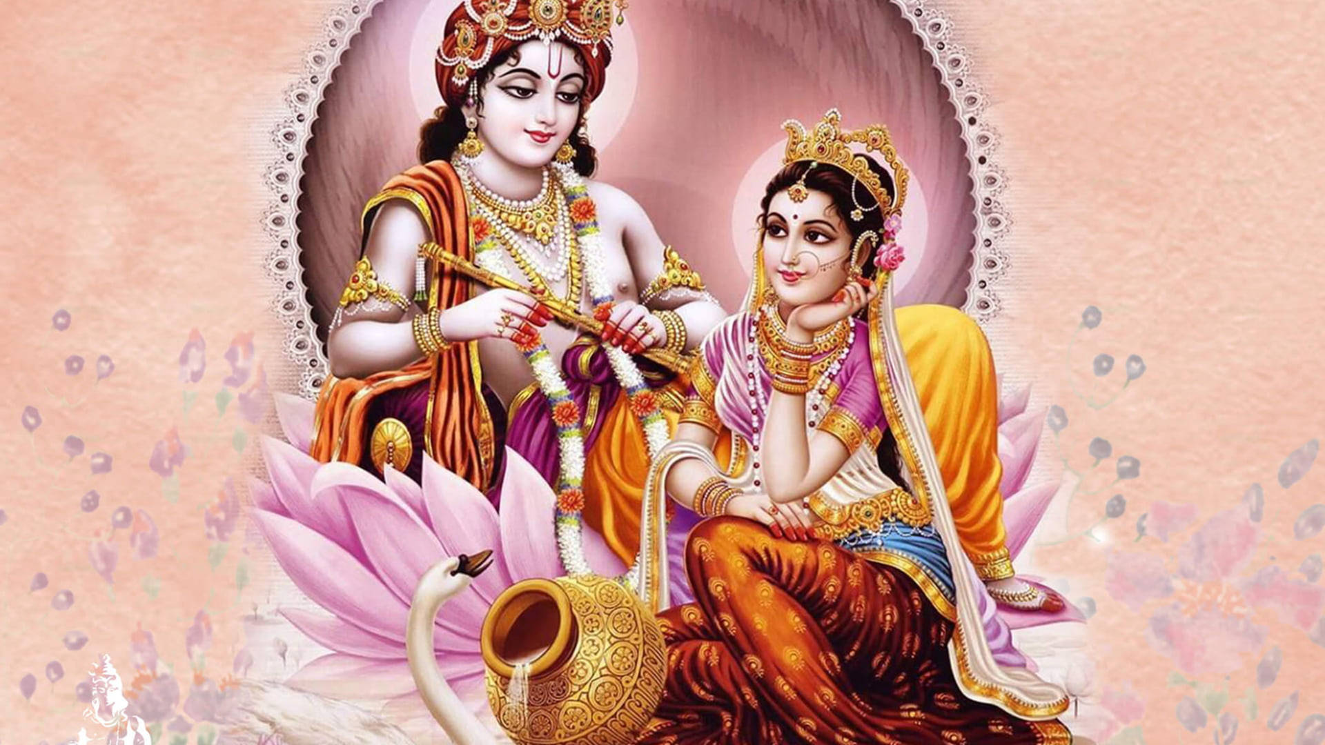 Pink Radha And Krishna 4k Background