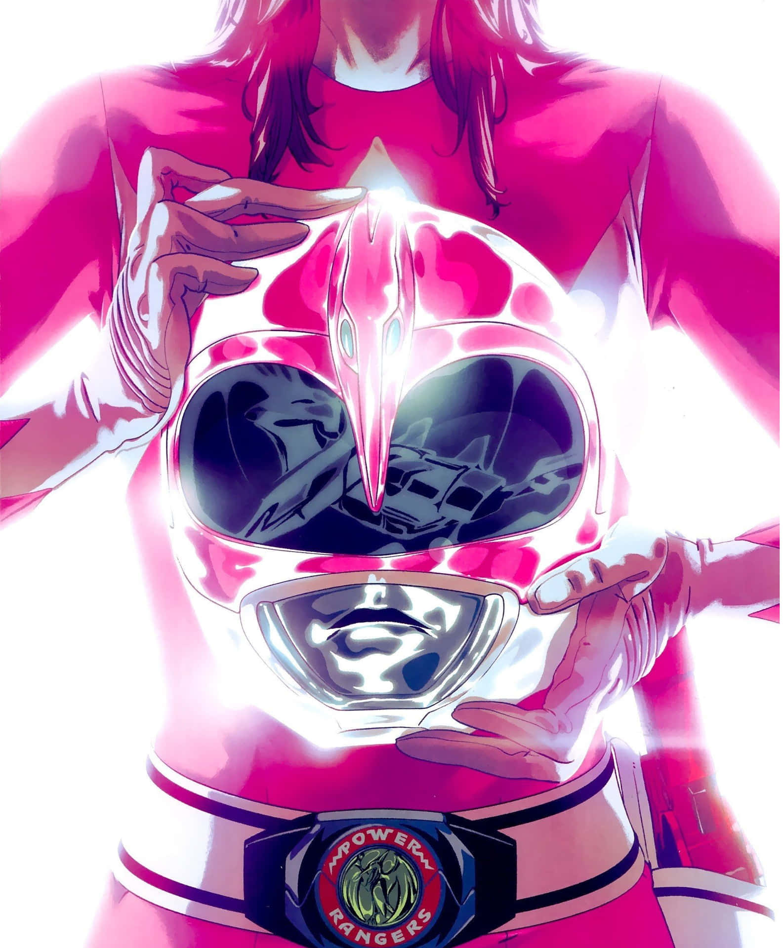 Pink Ranger Holding Helmet Background