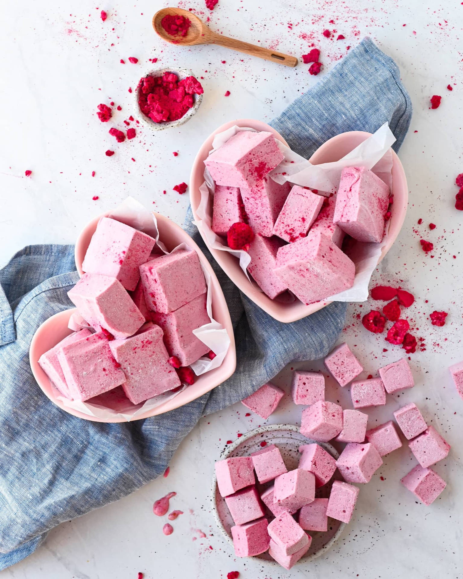 Pink Raspberry Heart Marshmallows Background