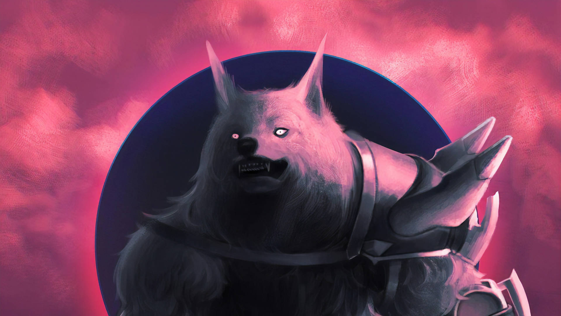 Pink Retrowave Werewolf Portrait Background