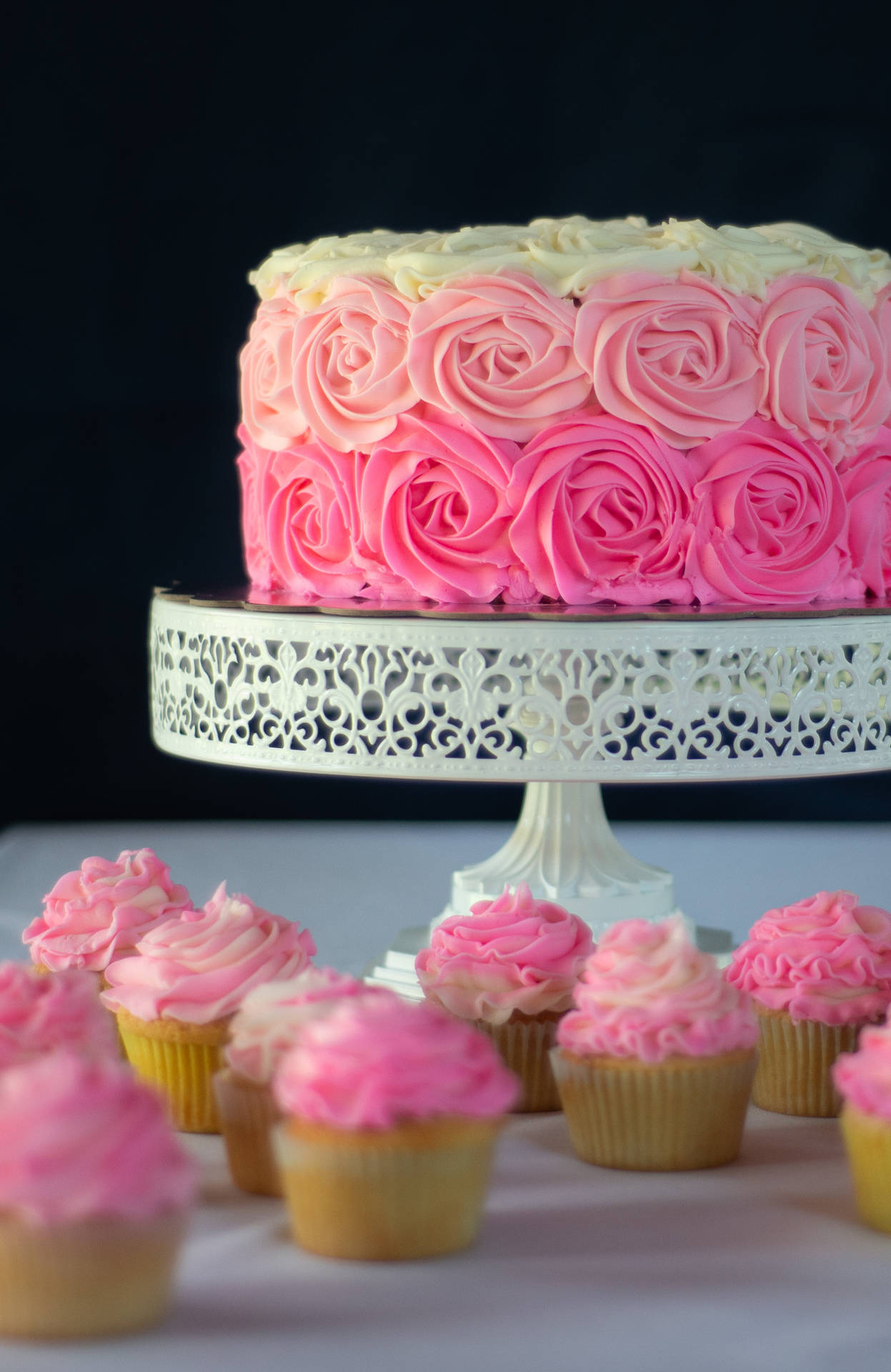 Pink Rose Cake And Cupcake Background
