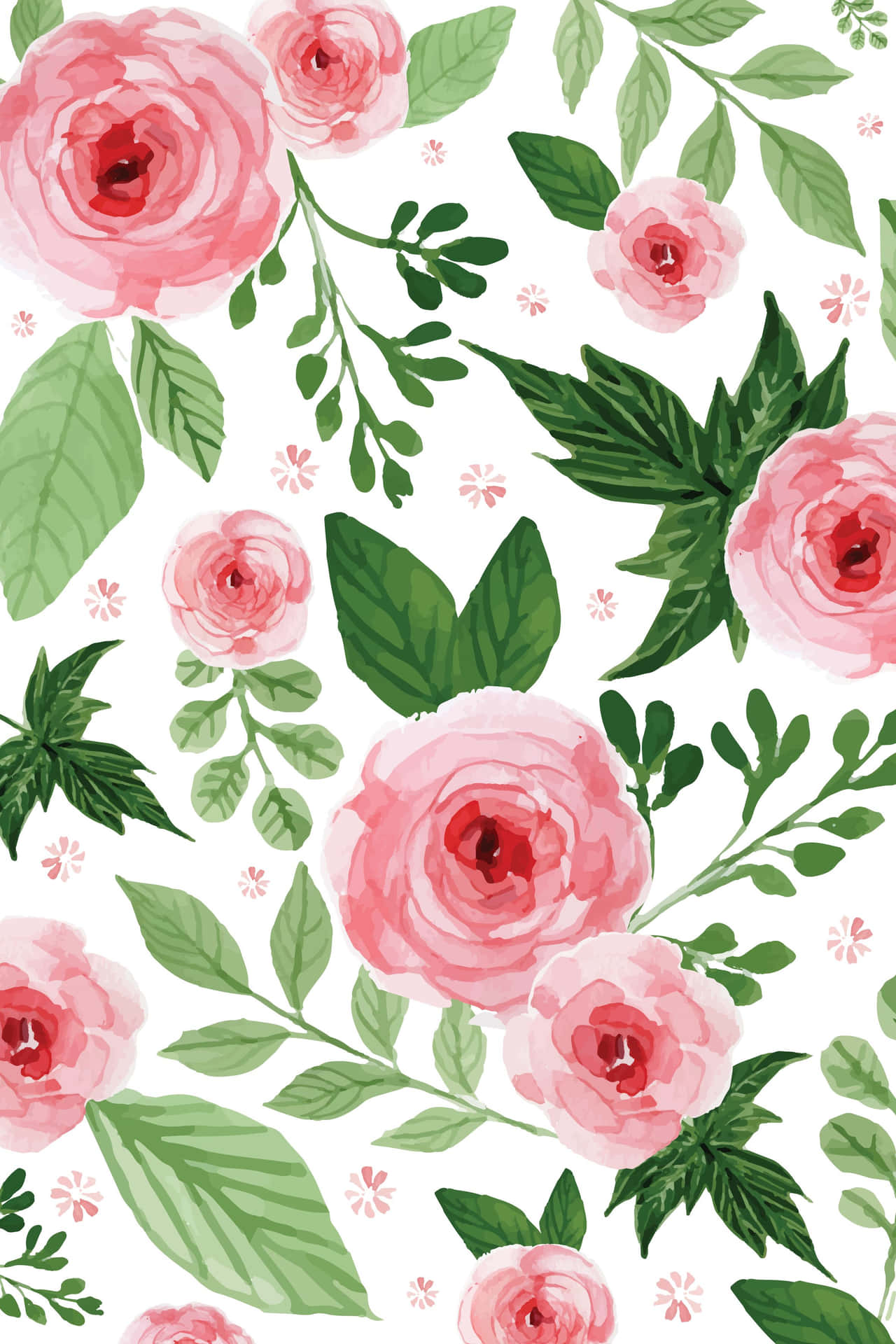 Pink Roses And Leaves Pattern Background
