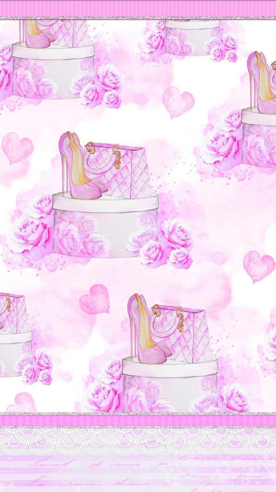 Pink Roses And Shoes On A Pink Background Background