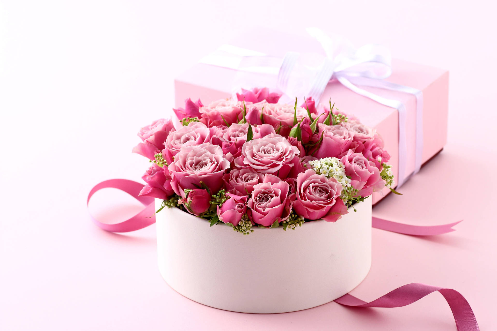 Pink Roses In A Round Box Background