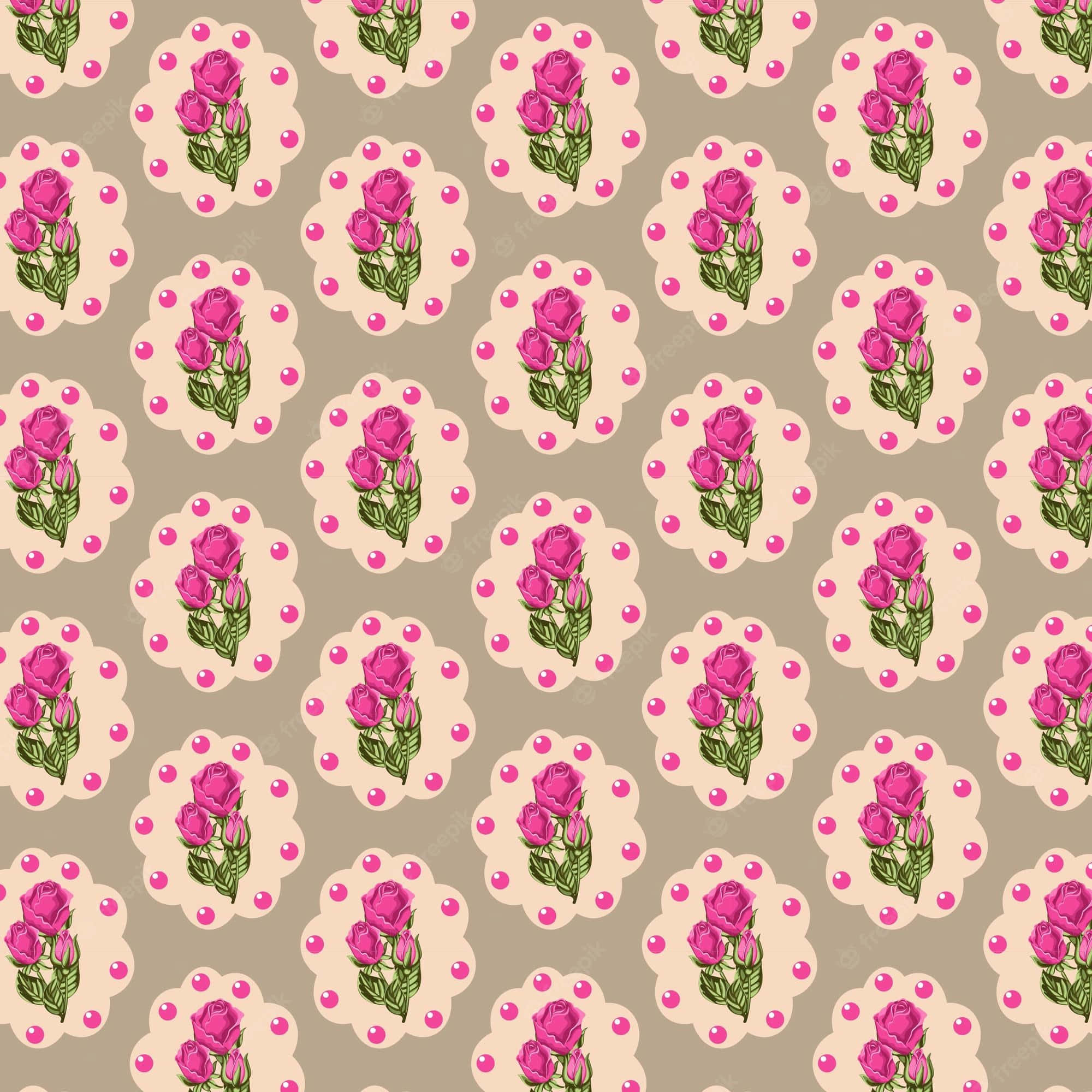 Pink Roses On A Beige Background